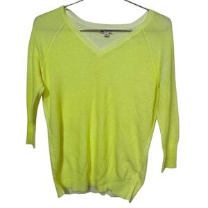 GAP V-Neck Lightweight Knit Surf Beach Sweater in Neon Yellow Women’s S MINTY
